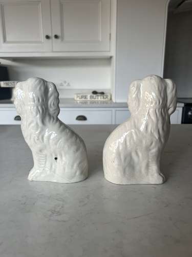 Pair of Victorian Plain White Ironstone Staffordshire Dogs