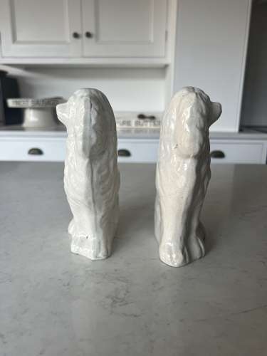 Pair of Victorian Plain White Ironstone Staffordshire Dogs