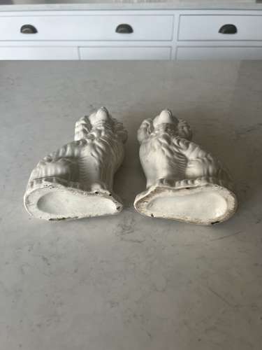 Pair of Victorian Plain White Ironstone Staffordshire Dogs
