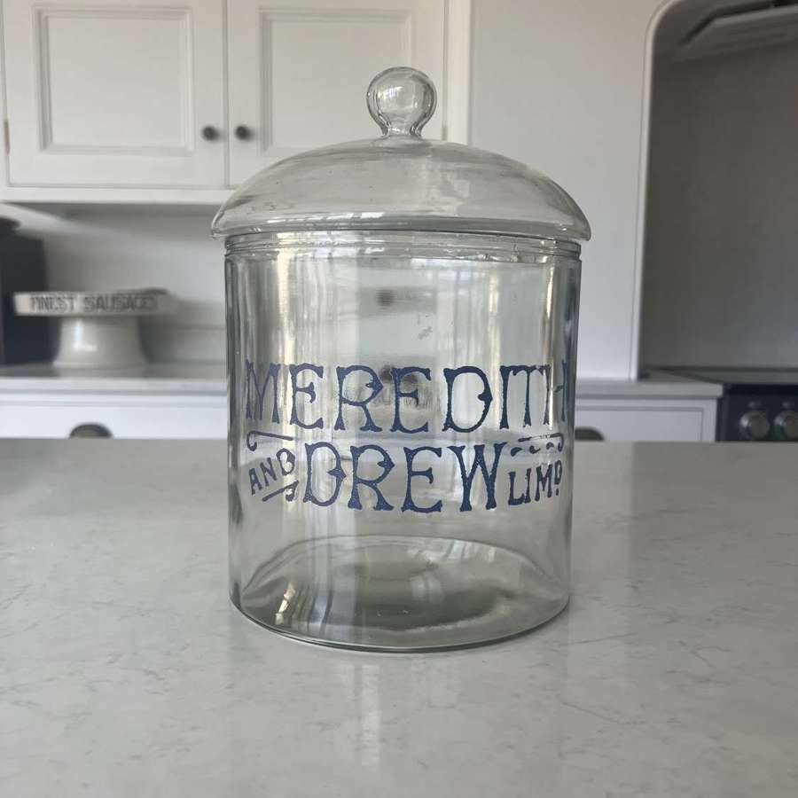 Early 20thC Shop’s Large Glass Advertising Jar Meredith & Drew Biscuit