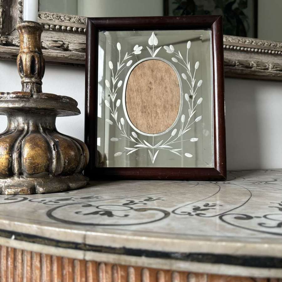 1930s Etched Glass Photograph Frame in its Original Wooden Surround