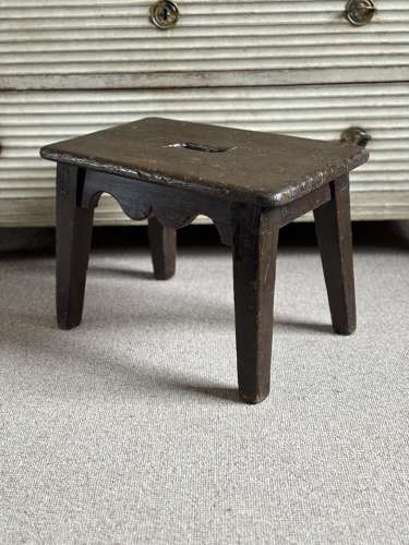 Victorian Pine Stool in Original Paint & Pretty Scalloped Sides