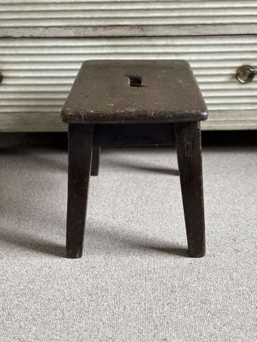 Victorian Pine Stool in Original Paint & Pretty Scalloped Sides