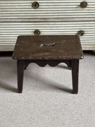 Victorian Pine Stool in Original Paint & Pretty Scalloped Sides