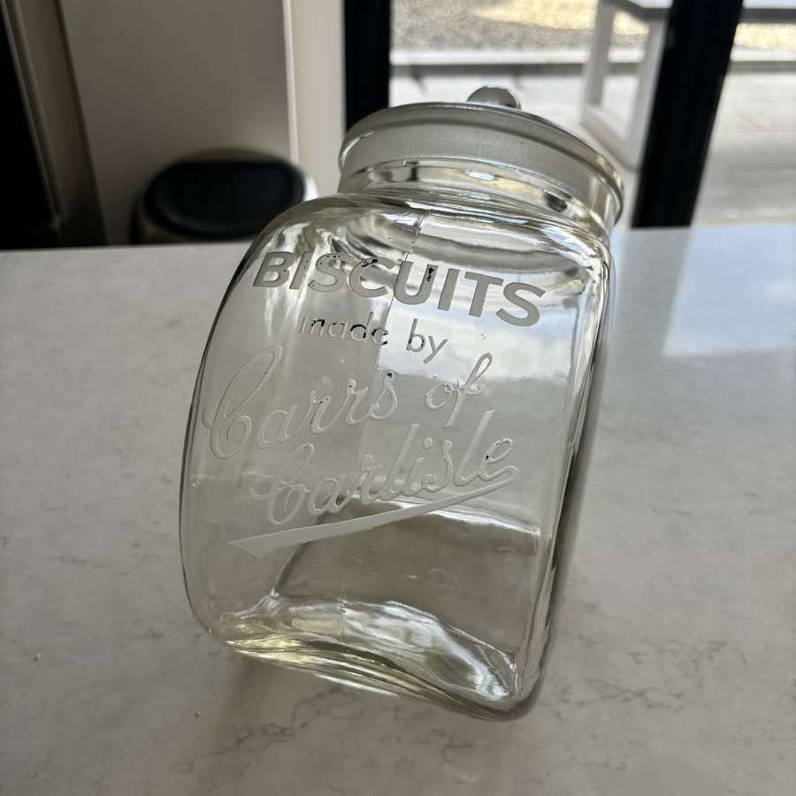 Early 20thC Rare Shops Etched Glass Advertising Jar for Carrs Biscuits