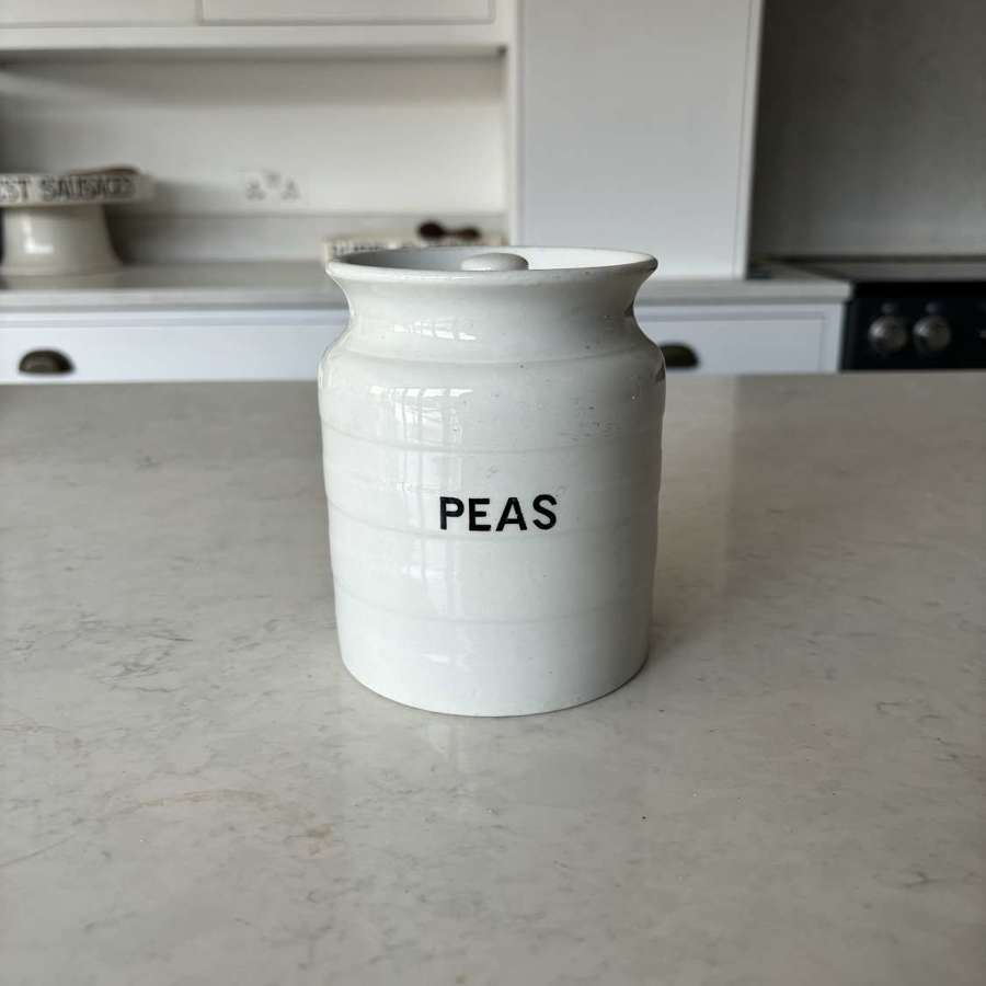 Early 20thC White Ironstone Kitchen Storage Jar - Rarer Subject Peas