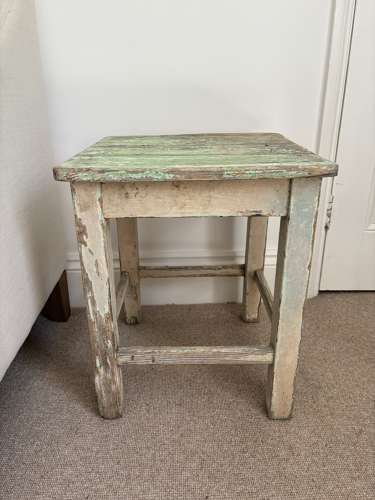 Early 20thC Painted Pine Stool - Side Sofa Table. Original Paint