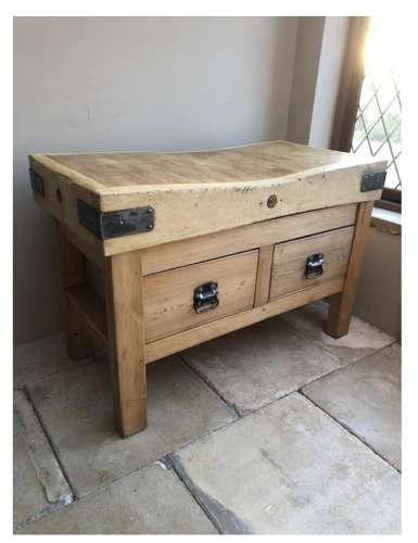 Four Foot Maple Butchers Block on Victorian Pine Double Drawer Base