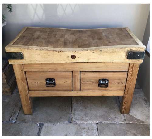 Four Foot Maple Butchers Block on Victorian Pine Double Drawer Base