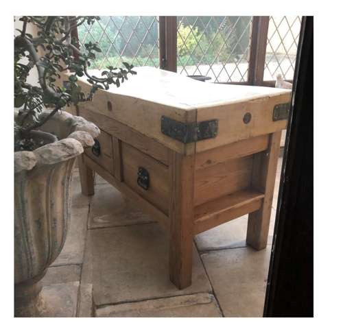 Four Foot Maple Butchers Block on Victorian Pine Double Drawer Base