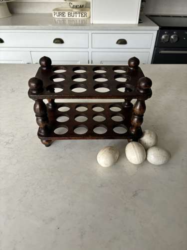 Early 20thC Treen Two Tier Egg Rack - Holds Two Dozen Eggs