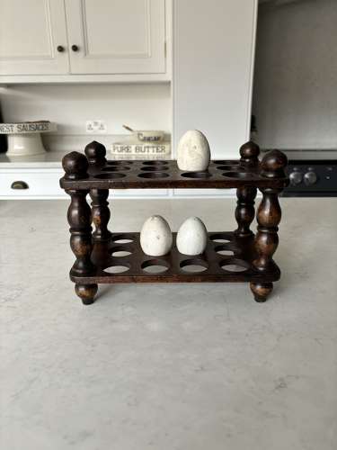 Early 20thC Treen Two Tier Egg Rack - Holds Two Dozen Eggs