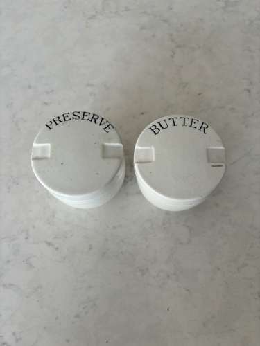 Early 20th Century White Ironstone Rare Matching Butter& Preserve Pots