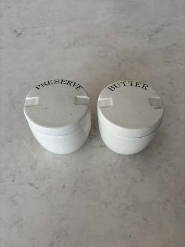 Early 20th Century White Ironstone Rare Matching Butter& Preserve Pots