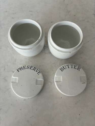 Early 20th Century White Ironstone Rare Matching Butter& Preserve Pots