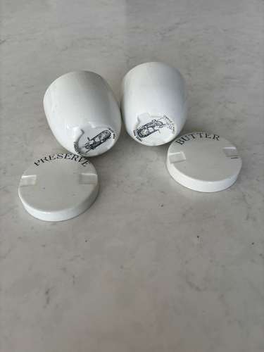 Early 20th Century White Ironstone Rare Matching Butter& Preserve Pots