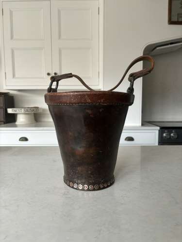 Early Victorian Leather Bucket - Copper Studs - Original Handle