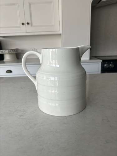 Large White Banded Ironstone Four Pint Dairy Milk Jug