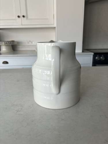 Large White Banded Ironstone Four Pint Dairy Milk Jug
