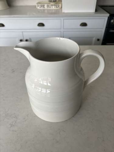Large White Banded Ironstone Four Pint Dairy Milk Jug