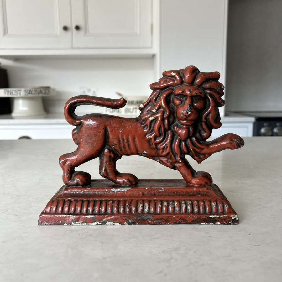 Victorian Cast Iron Lion on Plinth Base - Door Stop or Ornament