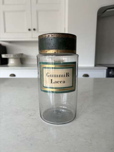 Late Victorian Glass Chemist’s Jar with Toleware Lid -Lovely Condition
