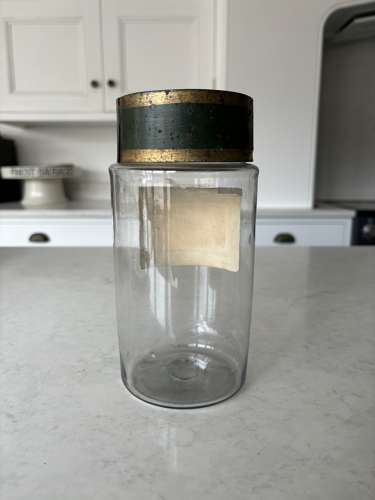 Late Victorian Glass Chemist’s Jar with Toleware Lid -Lovely Condition