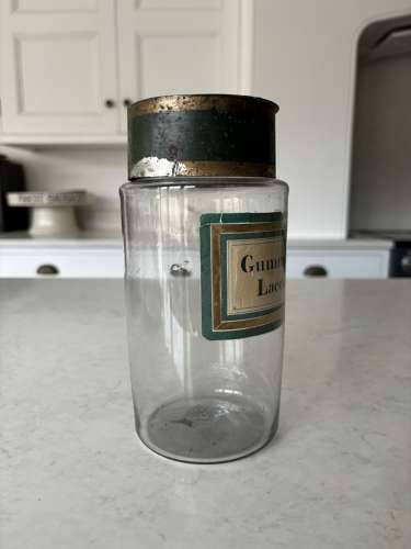 Late Victorian Glass Chemist’s Jar with Toleware Lid -Lovely Condition