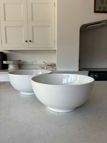 Pair of Large Early 20th Century White Ironstone Bowls on Raised Bases