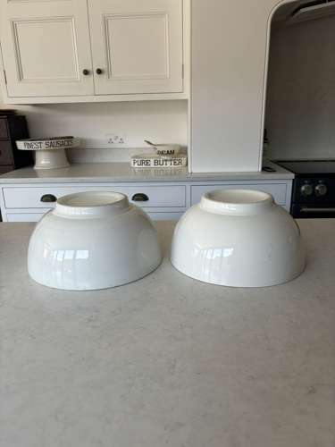 Pair of Large Early 20th Century White Ironstone Bowls on Raised Bases