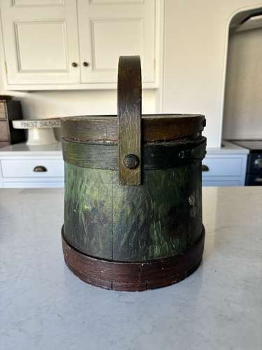Victorian Banded Flour Barrel in Lovely Orig Paint with Lid & Handle