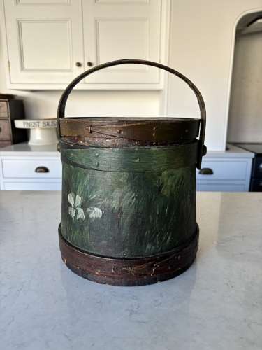 Victorian Banded Flour Barrel in Lovely Orig Paint with Lid & Handle