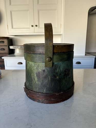 Victorian Banded Flour Barrel in Lovely Orig Paint with Lid & Handle