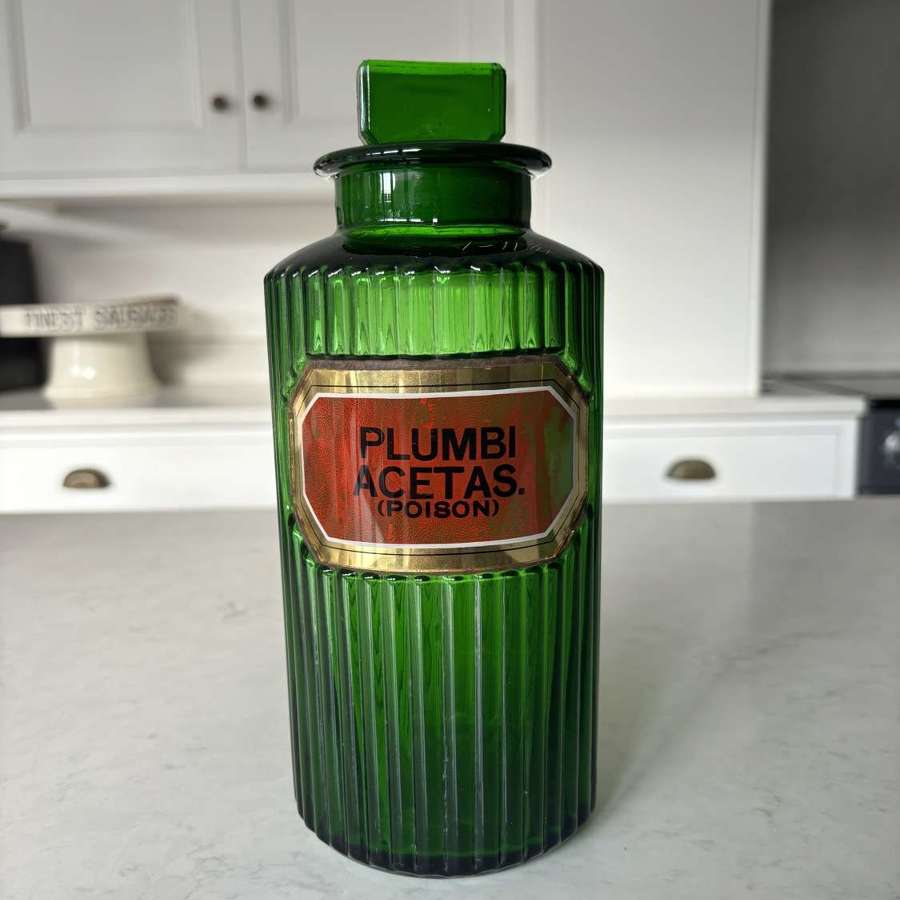 Victorian Green Glass Poison Chemist Pharmacy Jar with Stopper - Mint