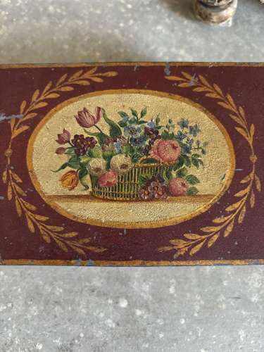 Early 20th Century Toleware Calling Card Tin - Beautiful Floral Top