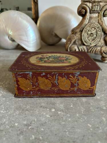 Early 20th Century Toleware Calling Card Tin - Beautiful Floral Top