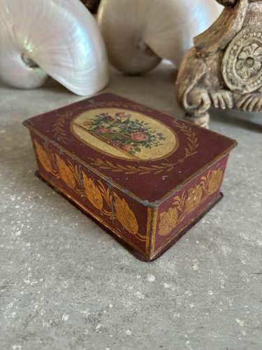 Early 20th Century Toleware Calling Card Tin - Beautiful Floral Top