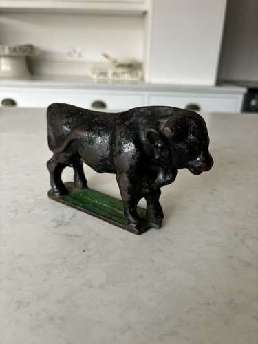 Victorian Solid Cast Iron Butcher’s Bull Paperweight Original Paint