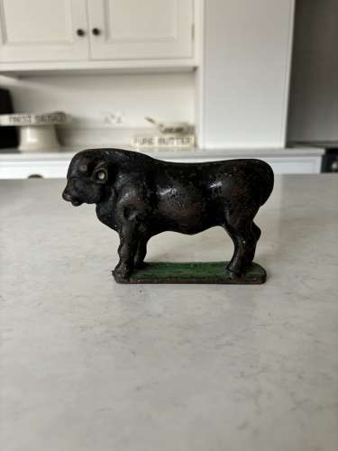 Victorian Solid Cast Iron Butcher’s Bull Paperweight Original Paint