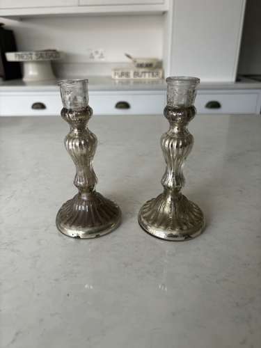 Matched Pair of Genuine Victorian Mercury Glass Candlesticks