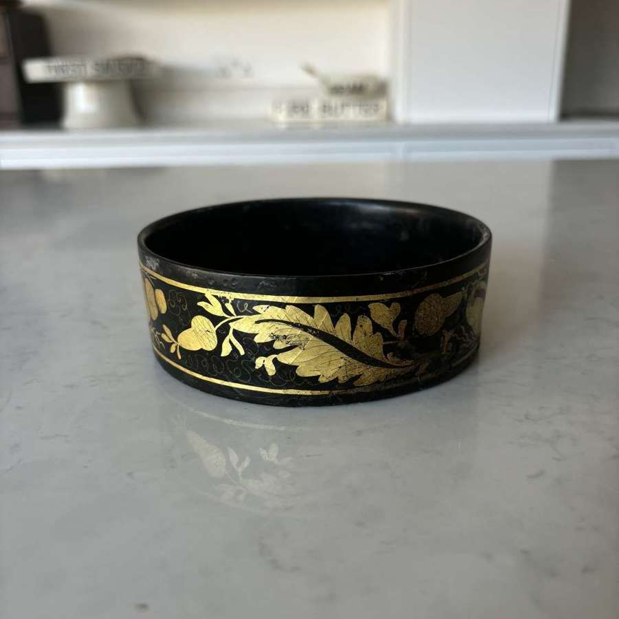 Georgian Papier Mache Wine Coaster with Gilded Decoration