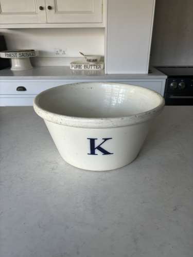Edwardian White Ironstone K for Kitchen Bowl- Great Original Condition