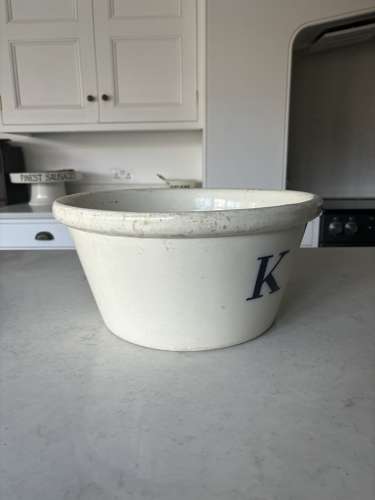 Edwardian White Ironstone K for Kitchen Bowl- Great Original Condition