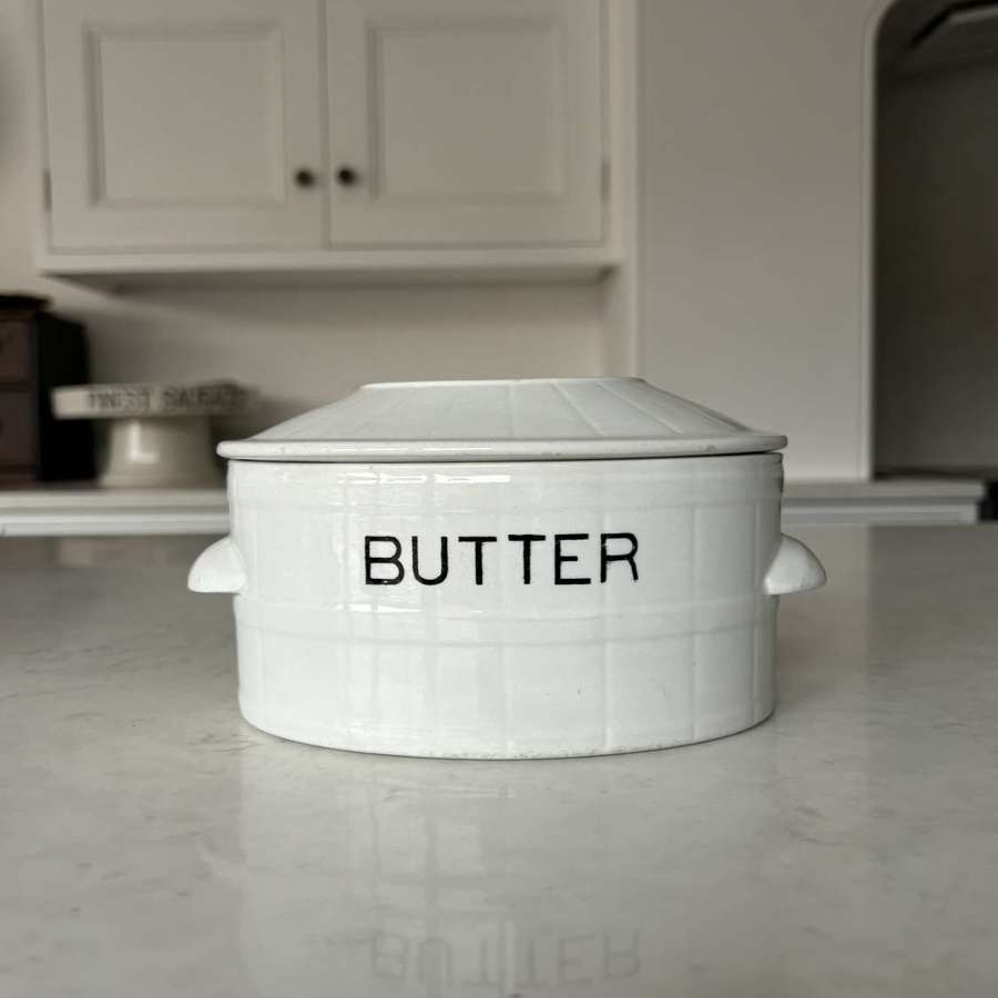 Edwardian Cute Size White Ironstone Butter Dish with Lid