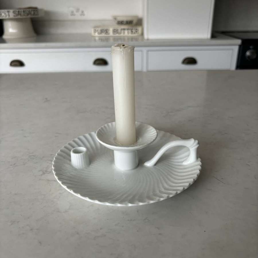 Antique Large White China Wee Willie Winkie Candle Holder
