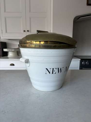 Edwardian Dairy Supply Co’s White Ironstone New Milk Pail & Brass Lid