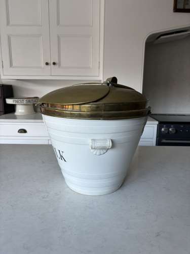 Edwardian Dairy Supply Co’s White Ironstone New Milk Pail & Brass Lid