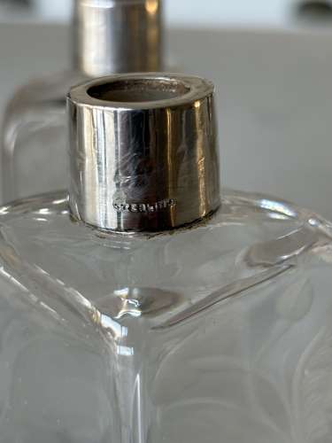 Three Early 20thC Etched Glass Scent Bottles with Real Silver Tops