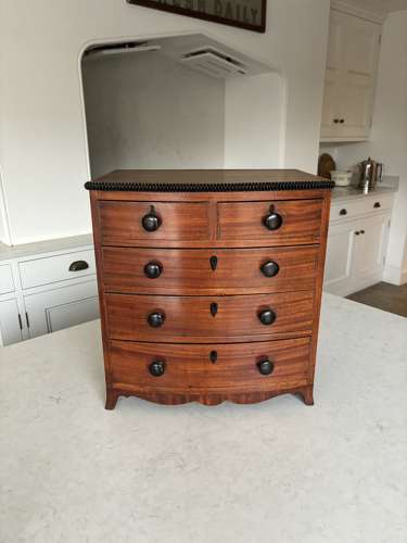 Victorian Mahogony Table Top Bow Front Chest of Five Drawers