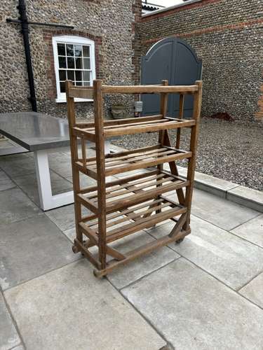 Traditional Shoe Racks Original 1920s All Pine Slatted Shoe Rack on Castors